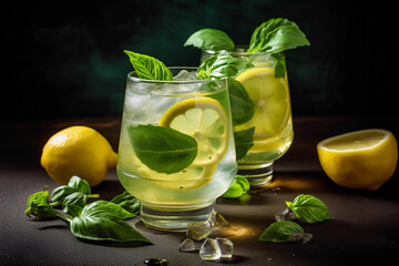 Fresh basil lemonade in glasses