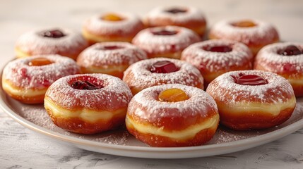 A group of jelly filled donuts with various fillings. 