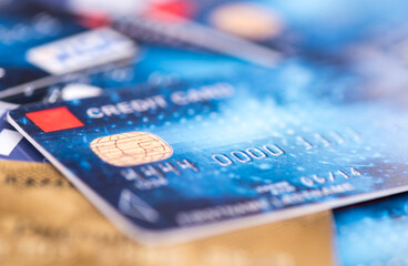 Close-up of credit cards in a stack