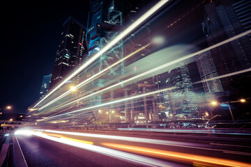 Urban velocity: light trails in night cityscape