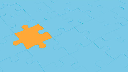 Obraz premium Blue puzzle pieces around an orange piece, originality and personality theme, 3d illustration