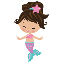 Beautiful sea mermaid princess vector cartoon illustration
