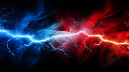Vivid Depiction of a Blue and Red Electric Plasma Clash Against a Dark Background