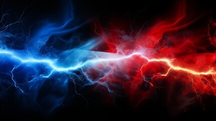 Obraz premium Vivid Depiction of a Blue and Red Electric Plasma Clash Against a Dark Background