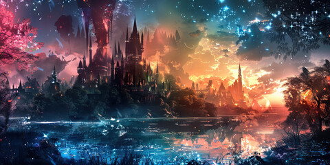 Magical Kingdom: Abstract Fantasy Realm with Castles and Magic, Perfect for Fairy Tale or Adventure Plays