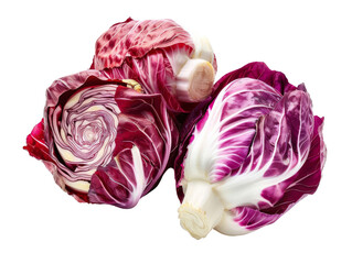 Fototapeta premium A beautiful photograph of a trio of radicchio cabbages, isolated on a white background.