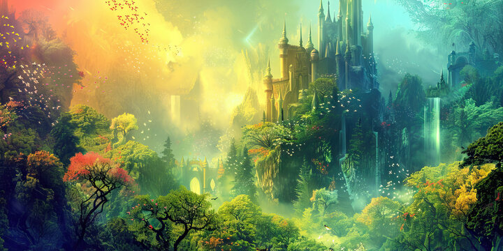 Magical Kingdom: Abstract Fantasy Realm with Castles and Magic, Perfect for Fairy Tale or Adventure Plays