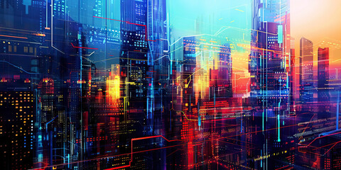 Futuristic Cityscape: Abstract Urban Landscape with High-Tech Elements, Suitable for Sci-Fi or Modern Plays