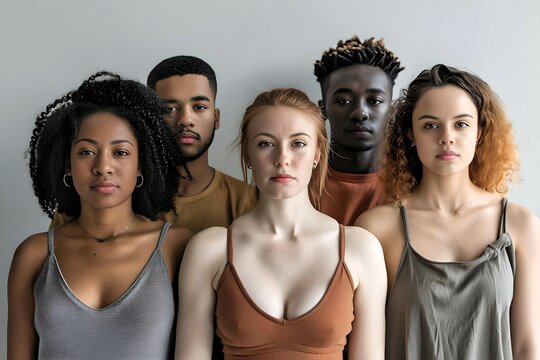 Front view of a diverse group of young adults looking serious and determined. - Powered by Adobe