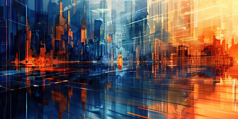 Futuristic Cityscape: Abstract Urban Landscape with High-Tech Elements, Suitable for Sci-Fi or Modern Plays