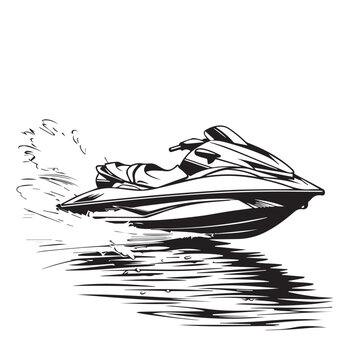 recommend clip art: Jetski in cartoon, doodle style . Image for t-shirt, web, mobile apps and ui. Isolated 2d vector illustration in logo, icon, sketch style, Eps 10, black and white. AI Generative