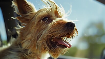 Naklejka premium Joyful Dog Riding in Car