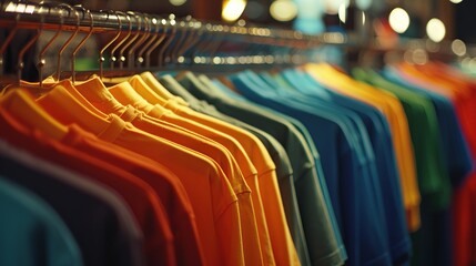Naklejka premium Colorful Plain T-Shirts on Clothing Rail