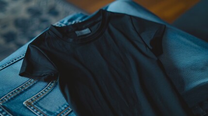 Black T-shirt Mockup with Denim Jeans