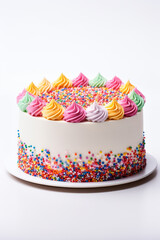 Colorful rainbow layer cake with sprinkles