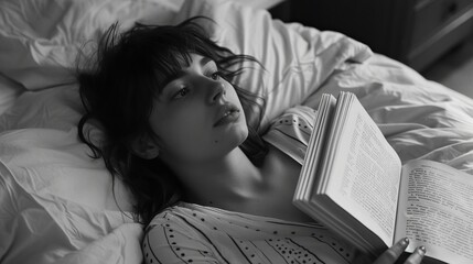 Woman in Bed with Open Book