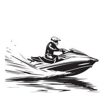 recommend clip art: Jetski in cartoon, doodle style . Image for t-shirt, web, mobile apps and ui. Isolated 2d vector illustration in logo, icon, sketch style, Eps 10, black and white. AI Generative