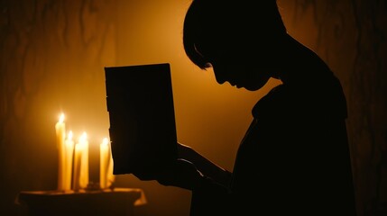 Silhouette of Person Holding Locked Journal by Candlelight