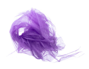 Purple Violet Organza fabric flying in curve shape, Piece of textile blue sky organza fabric throw...