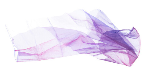 Purple Violet Organza fabric flying in curve shape, Piece of textile blue sky organza fabric throw...