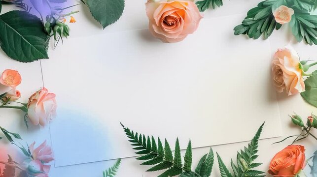 frame of flowers and butterflies in white background