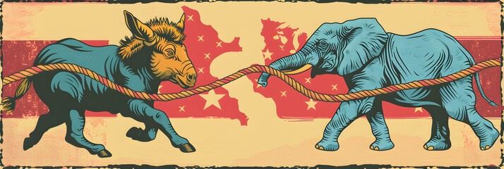 Editorial Cartoon Representing the Political Power Struggle in US Politics