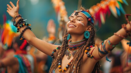 beautiful woman dancing at an outdoor festival in high resolution and quality