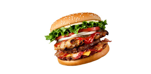 Hamburger Isolated On White Background, Delicious Fast Food Vector Illustration.
