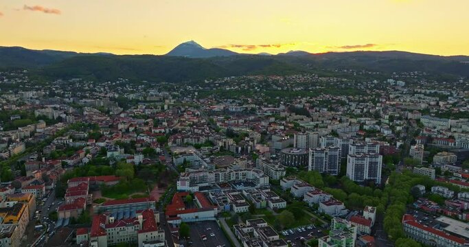 Aerial view the old town of Clermont-Ferrand in France on the background puy de Dome, Clermont-Ferrand, vulcanic mountain
