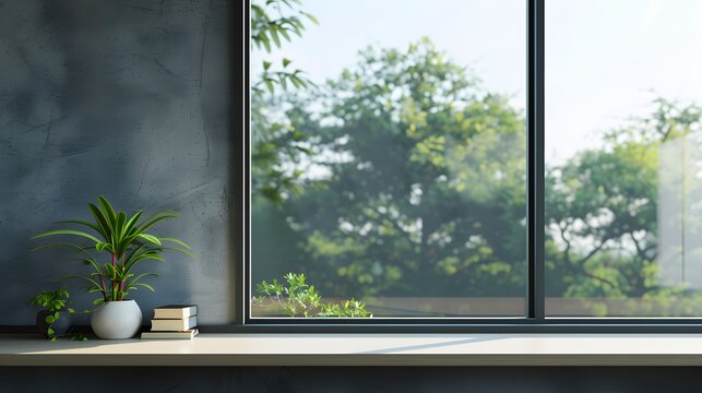 Fototapeta Modern and minimal house window for interior decoration isolated on background, open office glass window frame.