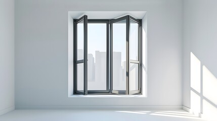 Modern and minimal house window for interior decoration isolated on background, open office glass window frame.