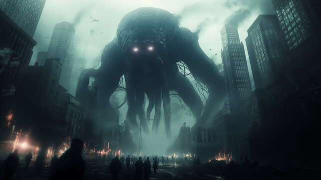 A giant monster is destroying a city