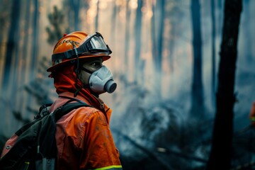 Obraz premium A doctor struggles to save the lives of forest fire victims amidst thick, 