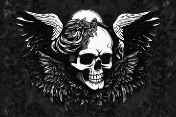 ILLUSTRATION SKULL WITH WINGS DARK BACKGROUND IA