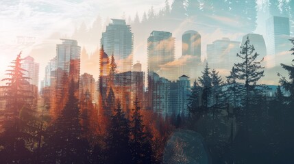 Forest City Fusion Low Angle Double Exposure Photography.