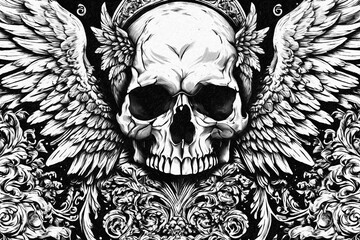 ILLUSTRATION SKULL WITH WINGS DARK BACKGROUND IA