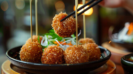 photo of Korokke menu , fried foods, delicious, Japanese restaurant background, japanese food