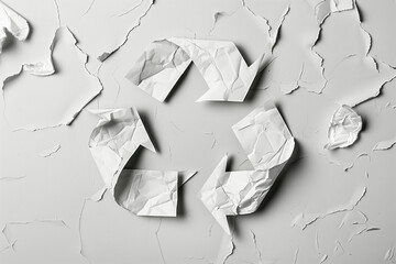 Employ a simplistic design aesthetic in photography with a focus on the recycle symbol against a white background, communicating sustainability through visual clarity.