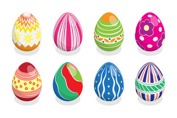 3D Isometric Flat  Illustration of Easter Eggs, Spring Holiday