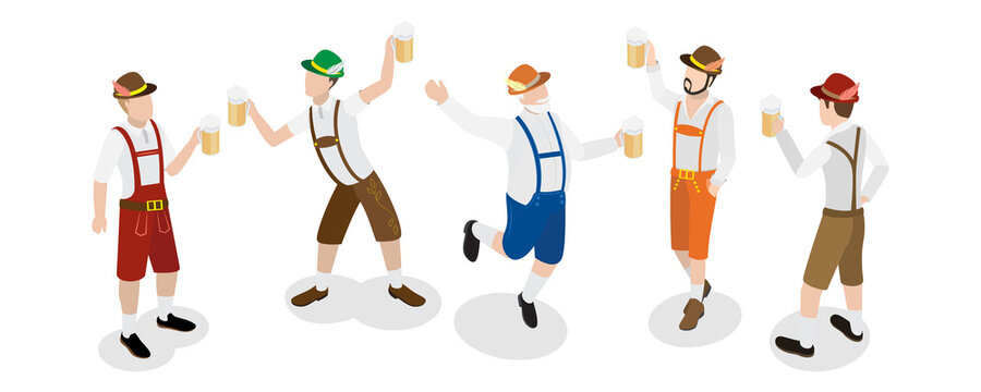 3D Isometric Flat  Illustration of Bavarians, Oktoberfest Party