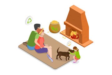 3D Isometric Flat  Illustration of Natural Alternative Bio Coal, Natural Fuel