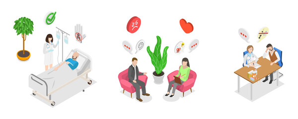 3D Isometric Flat  Illustration of Drug Or Alcohol Addiction, Life-threatening Condition