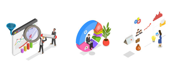 Fototapeta premium 3D Isometric Flat Illustration of Performance Data Visualization , Financial Report Chart