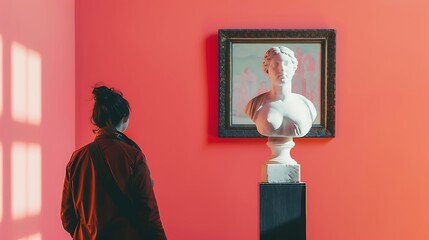 International Museum Day. someone is looking at a museum collection. isolated solid color background. good to commemorate international museum day	