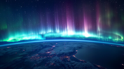 Amazing view of the Earth from space showing the aurora borealis.