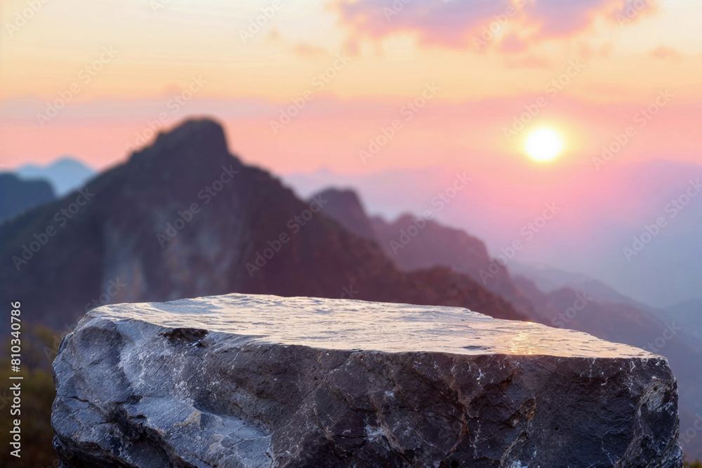Aufkleber empty black stone surface for product display montages with a mountain and sunset background. high q