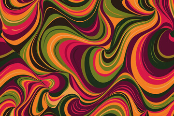 Fototapeta premium Groovy hippie 70s backgrounds. Waves, swirl, twirl pattern. Twisted and distorted vector texture in trendy retro psychedelic style. Y2k aesthetic.