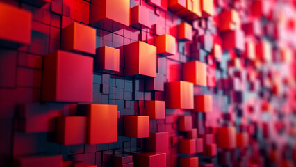 Dynamic 3D Geometric Cubes Background in Gradient Red Tones for Modern Design, Wallpaper, and Stylish Graphics. 8k Wallpaper High-resolution digital art.