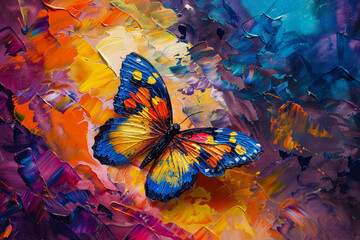 Abstract painting, vivid colors. Butterfly