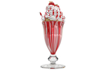 A glass of strawberry milkshake with a red drizzle on top, illustrations, clipart, isolate transparent background.